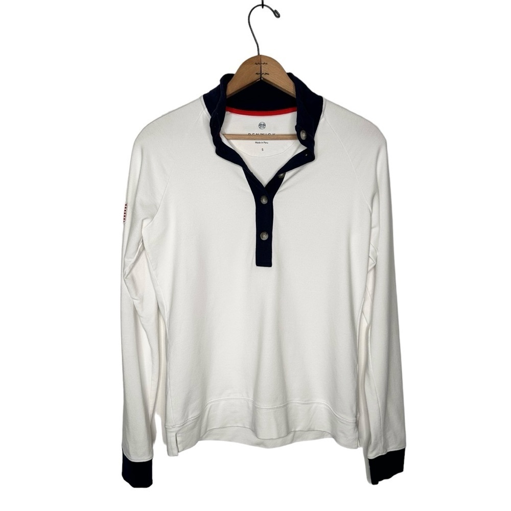 Renwick White Mock Quarter Button Long Sleeve Cotton Blend Golf Polo Size Small